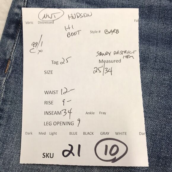 NWT HUDSON Barbara Jean Women 25x34 Hi Rise Bootcut Stretch Sandy Destructed Hem - Picture 16 of 16